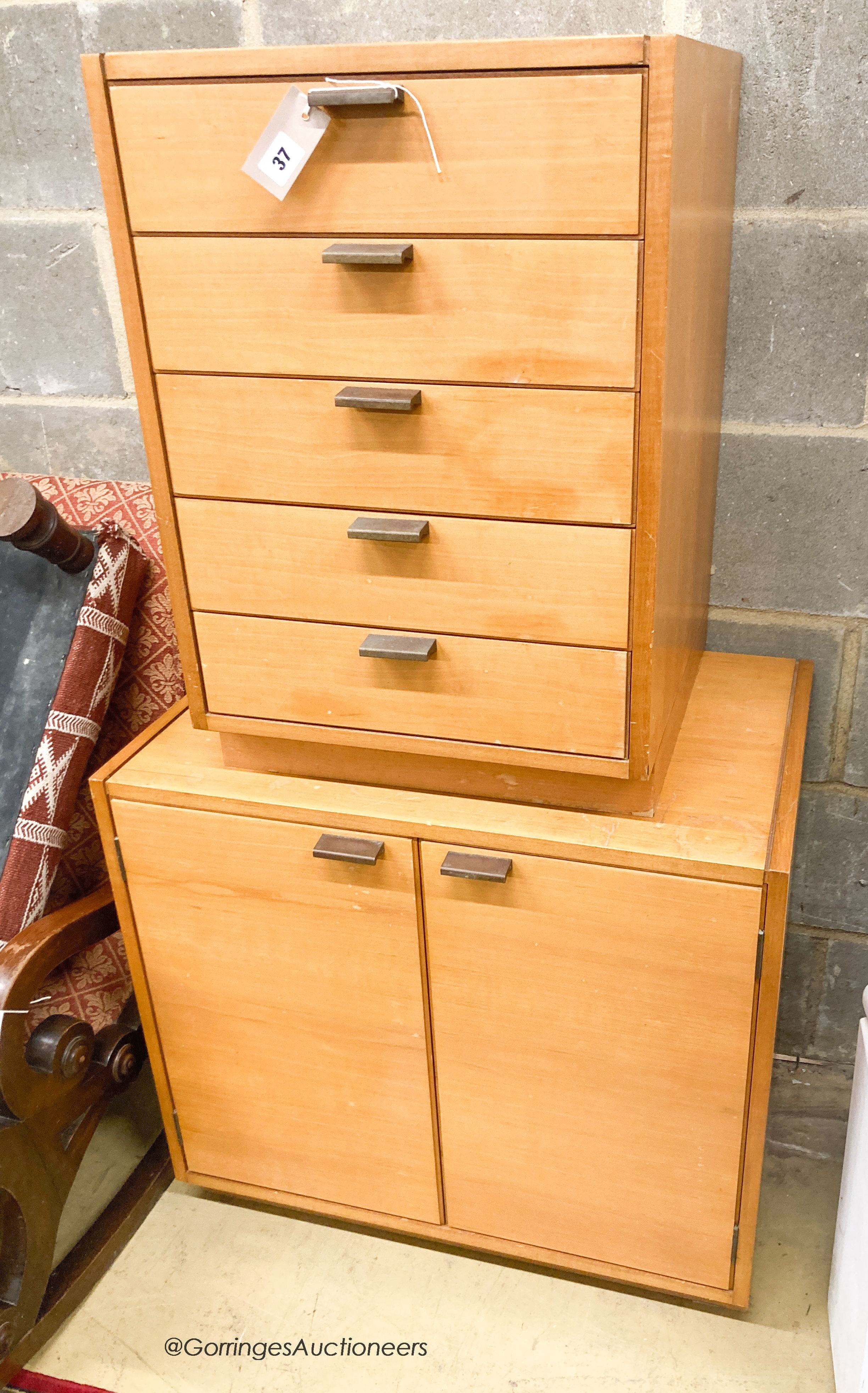 A Heals cabinet and filing drawers, largest width 70cm, depth 45cm, height 64cm